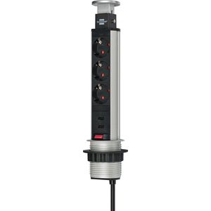 Brennenstuhl Tower Power USB-charger stekkerdoos 3-voudig met dubbele USB-laadingang 2m H05VV-F 3G1,5 Volledig verzonken in tafelblad - 1396200013