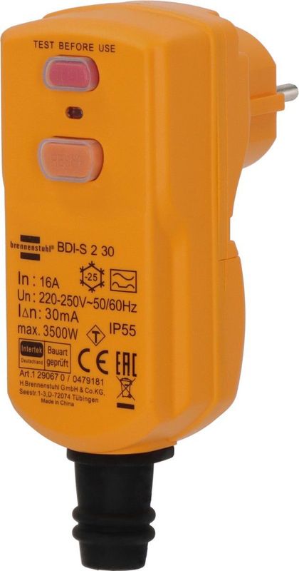 Brennenstuhl - Veiligheidsstekker BDI-S 2 30 - IP55 - Aardlekschakelaar voor Buiten