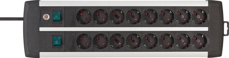 Brennenstuhl - Premium-Alu-Line Technics Stekkerdoos - Zwart - 16 Contacten - 3 Meter