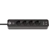 Brennenstuhl Ecolor stekkerdoos 4-voudig met USB-laader (stekkerdoos met 2x USB-laadcontactdoos, schakelaar en 1,5m kabel) zwart