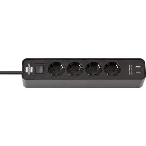 Brennenstuhl ecolor stekkerdoos 4-voudig met 2 USB-laadbussen (stekkerdoos USB met schakelaar en 1,5 m kabel) - 1153240006