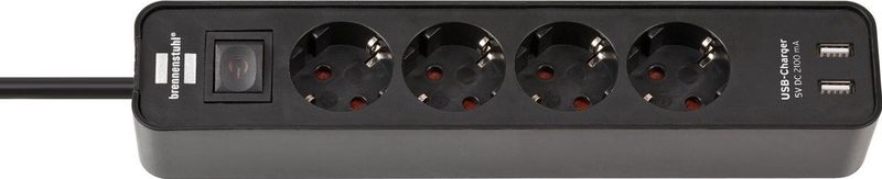 Brennenstuhl - Ecolor - Stekkerdoos - Zwart - 4-voudig met USB