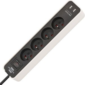 Brennenstuhl Extension Lead Ecolor With Usb-Charger 4-Way White/Black 1.5M H05Vv-F 3G1.5 With Switch *Be* - 1153244026