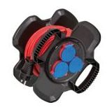Brennenstuhl Gummi-Kabeltrommel X-Gum, 10 m, 2 Handgriffe, 3-fach spritzwassergeschützt, ölbeständiges RN-Kabel, IP44, blau/rot/schwarz