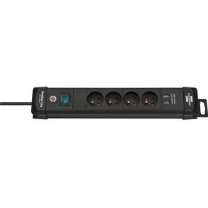 Premium-Line stekkerdoos met USB 4-voudig zwart 1,8m H05VV-F 3G1,5 *FR/BE*
