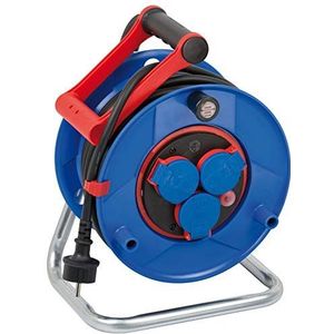 Brennenstuhl GARANT Bretec Kabelhaspel voor industrie/bouwplaats, met 25 m verlenging en 3 stopcontacten IP44 (speciaal kunststof, outdoor, Made in Germany) blauw