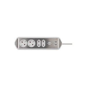 Brennenstuhl - Stekkerdoos bureau Estilo 4-voudig incl. 2 USB 2m wit zilver