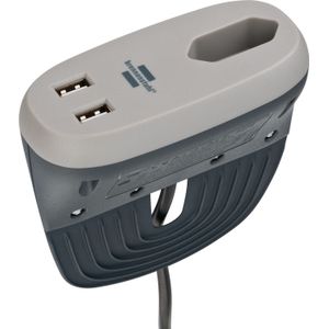 Stekkerdoos Voor Op de Bank - 2 USB Oplaadpoorten - 1x Euro - 3500W - 3 Meter - Grijs