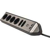 brennenstuhl®estilo hoekstopcontact 4-voudig (stekkerdoos met roestvrij stalen oppervlak voor keuken en kantoor, met 4x beschermcontact-stopcontact, 2x Euro-stopcontacten, 2 x USB-lader) zilver/zwart