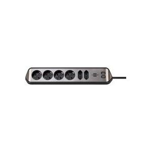 brennenstuhl®estilo hoekstopcontact 4-voudig (stekkerdoos met roestvrij stalen oppervlak voor keuken en kantoor, met 4x beschermcontact-stopcontact, 2x Euro-stopcontacten, 2 x USB-lader) zilver/zwart