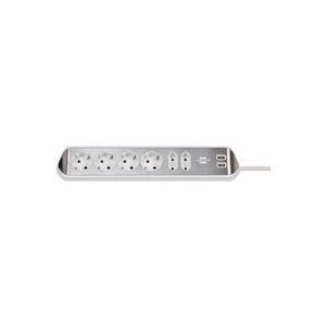 brennenstuhl®estilo hoekstopcontact 4-voudig (stekkerdoos met roestvrij stalen oppervlak voor keuken en kantoor, met 4x beschermcontact-stopcontact, 2x Euro-stopcontacten, 2 x USB-lader) zilver/wit