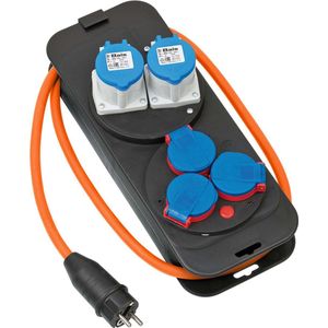 Brennenstuhl Camping Verdeelkast / Stroomverdeler 16A (1,5m H07RN-F 3G2,5 kabel in oranje, voor camping en permanent gebruik buitenshuis IP44, met veiligheidsstekker, Made in Germany)