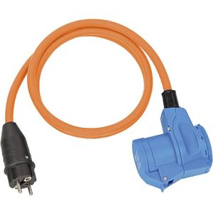 Camping stroom kabel Schuko CEE 7/7 (m) - CEE 3-pins (v) + CEE 7/3 (v) - 3x 2,50mm / oranje - 1,5 meter