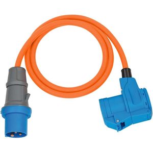 Brennenstuhl Camping CEE Verloopkabel met CEE stekker en hoekkoppeling incl. veiligheidscontact combistekkerdoos (1,5m kabel in oranje, 230V/16A, voor buitengebruik, Made in Germany)