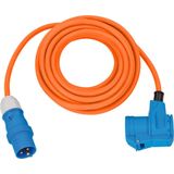 Camping Stroom Kabel - CEE 3-pins (m) - CEE 3-pins (v) + Schuko CEE 7/3 (v) - 3x 2,50mm - Oranje - 10 Meter