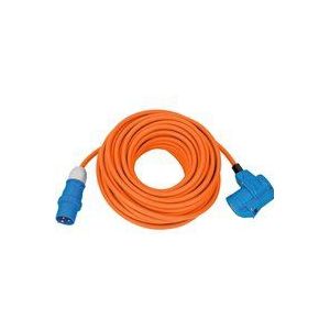 Camping - Stroom Kabel - CEE 3-pins (m) - CEE 3-pins (v) + Schuko CEE 7/3 (v) - 25 Meter - Oranje