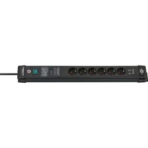 Brennenstuhl Premium-Line | ÜSS | 6 voudig | USB 3.1A  | *DE* | zwart | 60kA/filter | 3m | H05VV--F3G1.5 1951160606