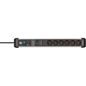 Brennenstuhl Premium-Protect-Line stekkerdoos 6-voudig met overspanningsbeveiliging 60.000 A (5 m kabel, met schakelaar, gemaakt in Duitsland) zilver/zwart, 1391010601