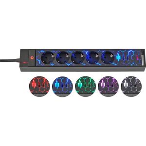 Brennenstuhl Gaming Stekkerdoos met 5 Contacte - 2x USB-A en LED-verlichting / Zwart - 1,5 Meter