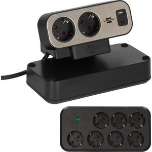 Brennenstuhl Estilo Stekkerdoos met 2+7 Contacte - 2x USB (1x PD) en Overspanningsbeveiliging / Zwart/Grijs - 2 Meter