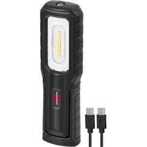 Brennenstuhl HL 701A led-zaklamp voor buiten, IP54 (700 plus 100 lm, USB C-oplaadkabel inbegrepen, brandduur tot 10 uur, led-werkplaatslamp met magneten en haak)
