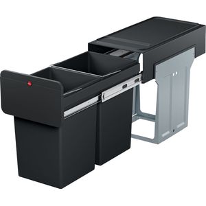 Hailo Tandem - Inbouw Prullenbak - 2x 14 Liter Inhoud - 25,1 x 40 x 49 cm - Met 2 Compartimenten - Zwart