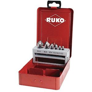 RUKO HSS Taper & Deburring Counter Sinker Bit Set in stalen kast, 90 graden, heldere afwerking, 7 stuks, R102319