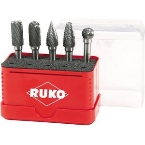 RUKO Wolfraamcarbide Totary Burr Set in Mini-Box, heldere afwerking, 5 stuks, R116004