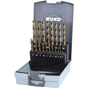 RUKO HSSE-Co 5 Twist Boor Set in kunststof behuizing, DIN 338, Type VA, Gold Finish, 19 stuks, R215214RO