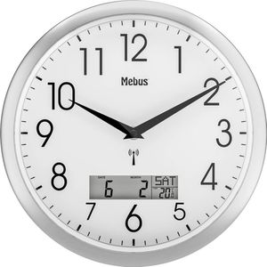 Mebus - 19422 - Wandklok - Zilver - Ø 30 cm - Digitale Weergave