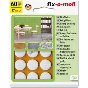 Fix-o-moll viltglijder 17mm zelklevend wit pak a 60st. wit Vilt Fix-o-moll Stoelonderdeel (1.5000cm x 1.5000cm)