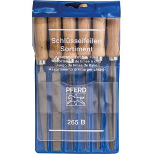 PFERD Sleutelvijlenassortiment 265 B in kunststof etui, 6 vijlen, 100 mm, met houten handgrepen, 11700265 - voor een breed scala aan filigraan en lichte vijlwerkzaamheden