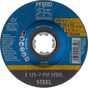 PFERD Slijpschijf, 10 stuks, 125 x 7,2 mm, X-LOCK (22,23 mm), PSF STEEL, 62011125 – voor snel en comfortabel wisselen van gereedschap