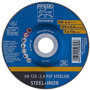 PFERD Snijschijf, 10 stuks, 125 x 2,4 x 22,23 mm, gebogen PSF STEELOX | 69198292 – voor staal en roestvrij staal (INOX)