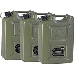 hünersdorff 802011 3-delige set brandstofjerrycans PROFI 20l voor benzine, diesel en andere gevaarlijke stoffen, Made in Germany, TÜV-geteste productie, olijf