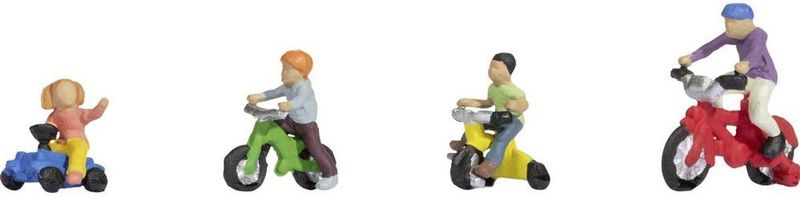 NOCH H0 figuren modellen ""Kinderen op kinderfietsen"", bewegende figuren van kunststof, H0 schaal voor realistische miniatuurscènes