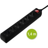 Hama - Stekkerdoos 6-voudig - Zwart - 1.4m Kabel