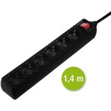 Hama - Stekkerdoos 6-voudig - Zwart - 1.4m Kabel