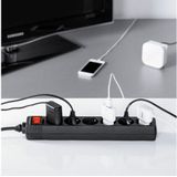 Stekkerdoos - 6-voudig - Zwart - Kunststof - Met Save-Energy Schakelaar