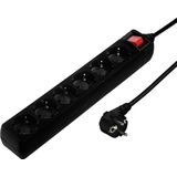 Stekkerdoos - 6-voudig - Zwart - Kunststof - Met Save-Energy Schakelaar