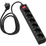 Stekkerdoos - 6-voudig - Zwart - Kunststof - Met Save-Energy Schakelaar