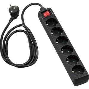 Stekkerdoos - 6-voudig - Zwart - Kunststof - Met Save-Energy Schakelaar