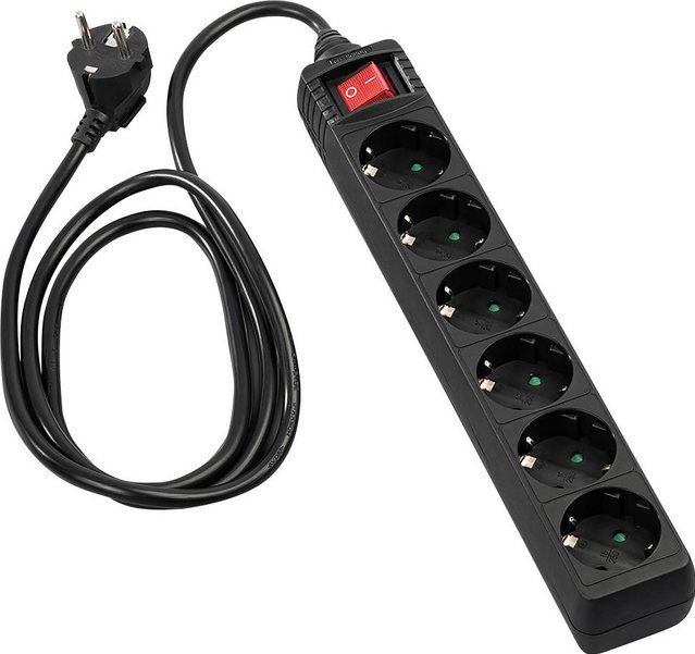 Stekkerdoos - 6-voudig - Zwart - Kunststof - Met Save-Energy Schakelaar