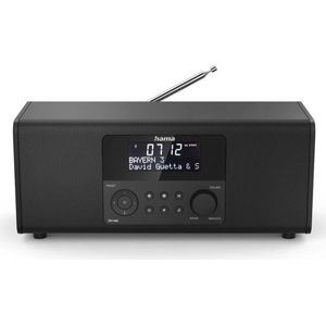 Hama Digitale radio DR1400 (DAB/DAB+/FM, radiowekker met 2 alarmtijden/snooze/timer, 4 stationknoppen, stereo, verlicht display, compacte digitale radio) zwart