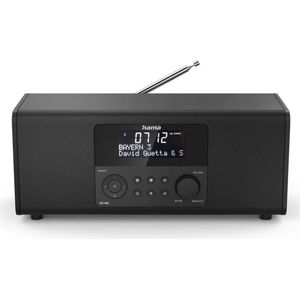 Hama Digitale radio DR1400 (DAB/DAB +/FM, wekkerradio met 2 alarmen/herinnering/timer, 4 zendergeheugentoetsen, stereo, display met achtergrondverlichting, compacte digitale radio) zwart