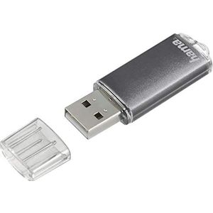 Hama Laeta USB 2.0 geheugenstick, 16 GB (gegevensoverdracht tot 10 MB/s, USB-stick met oogring, vergrendelingskap, voor Windows/Macbook, metaal) grijs