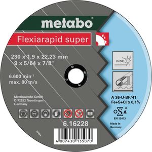 Metabo Accessoires Doorslijpschijf Ø 230x1,9x22,2 Inox Flexiamant super "Hydroresist" - 25 stuks - 616228000