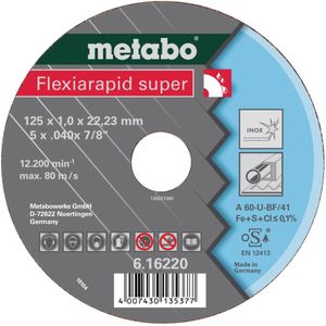 Metabo Accessoires Doorslijpschijf Ø 115x0,8x22,2 Inox Flexiarapid super "Hydroresist" - 50 stuks - 616208000