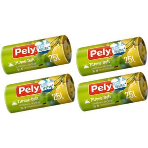 Pely® | 4 x 14 geparfumeerde afvalzakken | 25 liter | klimaatneutraal | trekband zakken | citrus geur | 50x 50 cm