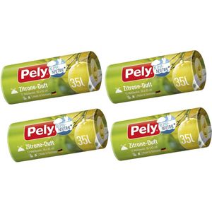 Pely® | 4 x 12 geparfumeerde afvalzakken | 35 liter | klimaatneutraal | trekband zakken | citrus geur | 55 x 63 cm
